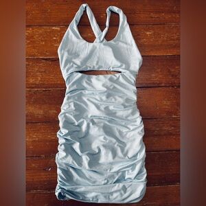 Light Blue Ruched Cutout Dress